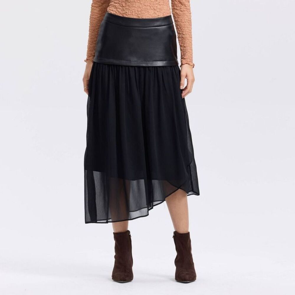 Women's Mixed Fabric A-Line Skirt - A New Day Black M